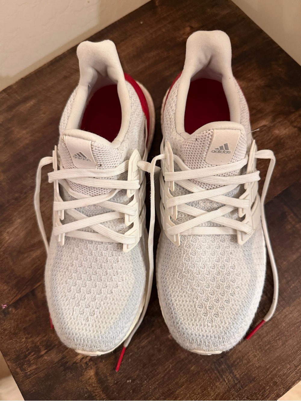adidas Kids White Mesh Sneakers with Red Interior